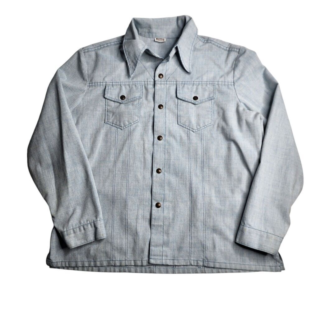 Vintage Montgomery Ward Work Shirt Jacket Snap Button Blue Denim Size XL